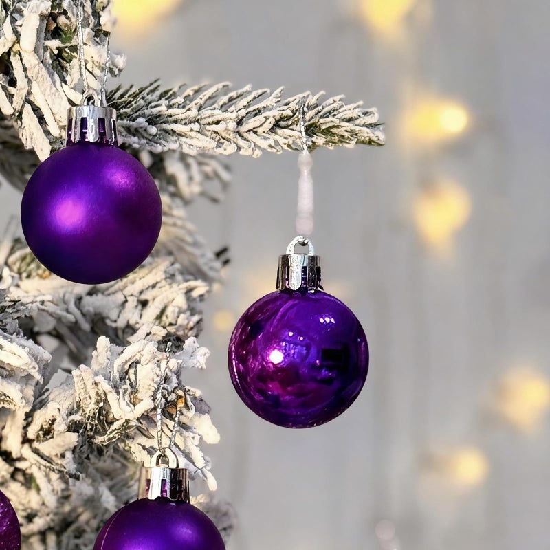 Emopeak 24Pcs Mini Christmas Balls Ornaments for Xmas Tree - 1.57 Inch Small Shatterproof Christmas Tree Decorations Hanging Ball for Holiday Wedding Party Decoration Purple - Image 3